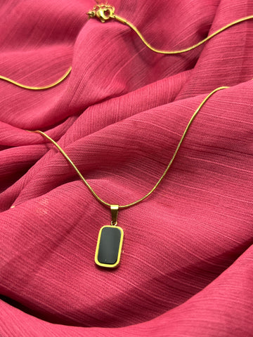 Golden Black Rectangle Pendant Neck Chain for Women