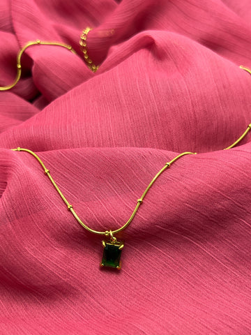 Golden Emerald Green Crystal Pendant Neck Chain for Women