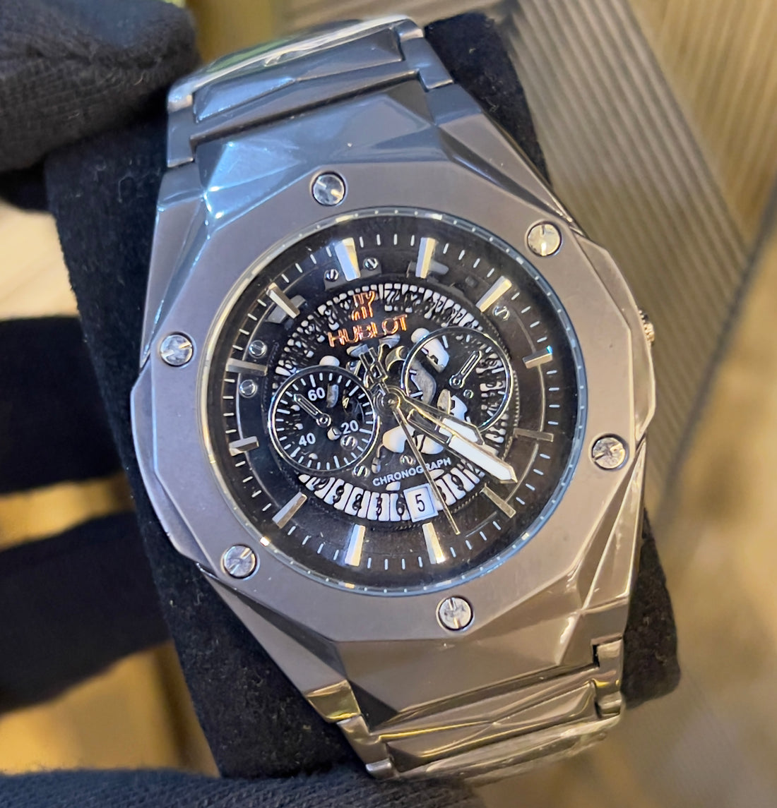 Luxury Hublot Style Stainless Steel Quartz Watch for Men