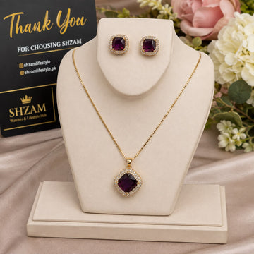 Square Crystal Halo Necklace Earrings Set