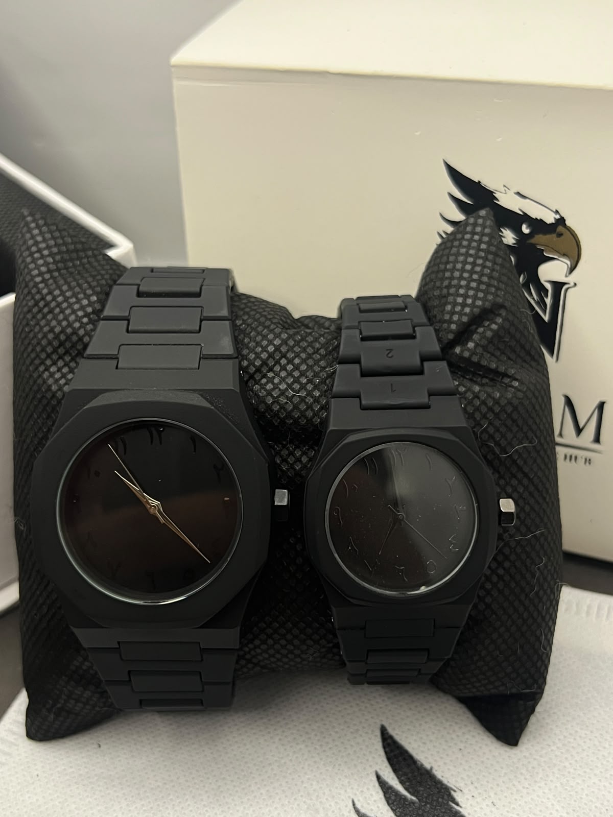 All-Black Arabic Numerals Watch – Side Angle View