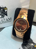 Fitron Tungsten Rose Gold Watch – Front View with Chocolate Brown Crystal Bezel Dial in Shzam Box
