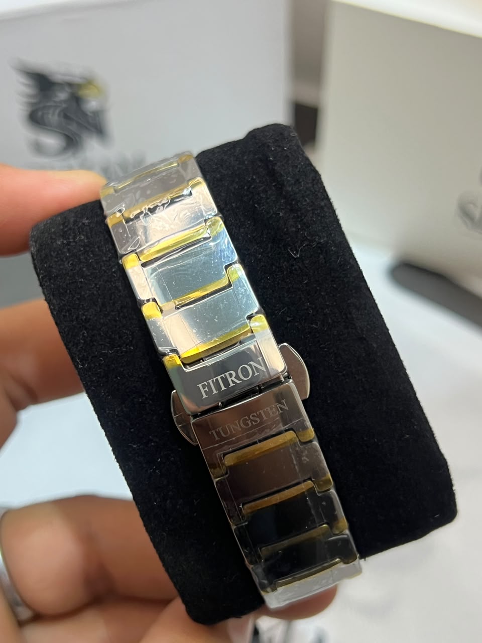 Fitron Tungsten Watch – Clasp Detail showing FITRON TUNGSTEN Deployment Clasp