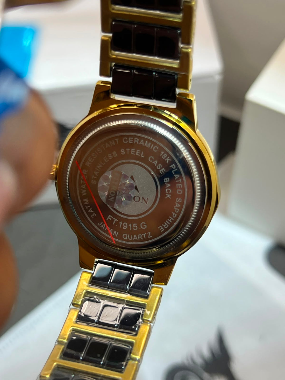 Fitron FT.1915G Front View with Black Ceramic Gold Bracelet and Diamond Indices