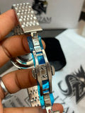 Jemsoun Automatic Butterfly Deployment Clasp with Woven Silver Bracelet Detail
