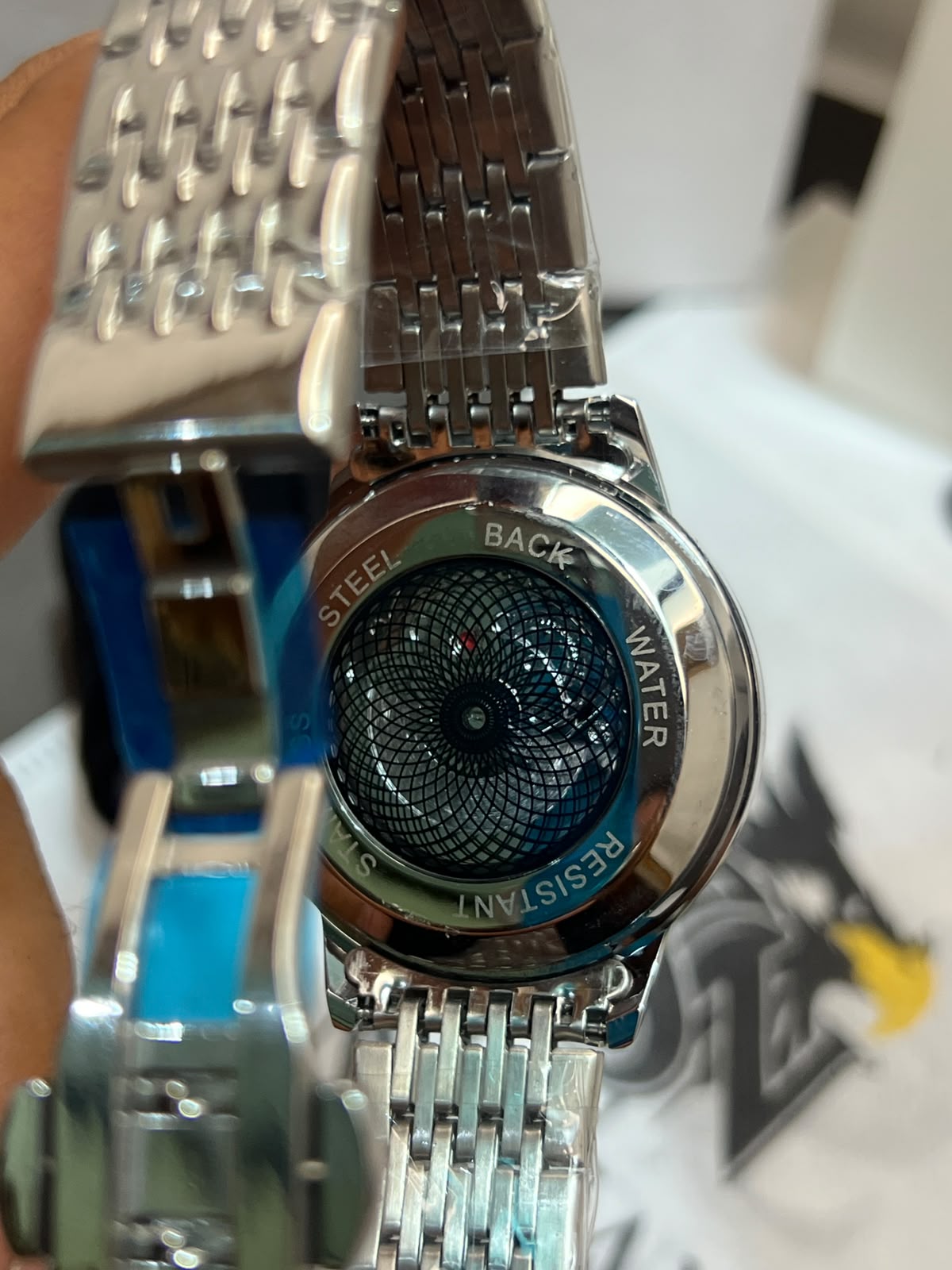 Jemsoun Automatic Case Back showing Stainless Steel Back and Water Resistant engraving