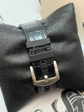 Tonneau Compass Navigator - Black Croc Leather Strap with Silver Pin Buckle
