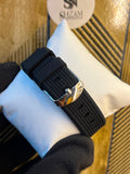 Sanda Quartz Square - Black Rubber Strap with Silver Pin Buckle