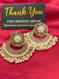Pearl Chandbali Flower Earrings side angle showing full crescent hoop and pearl fringe detail